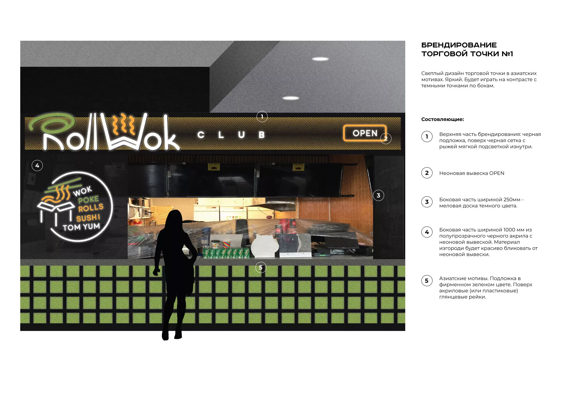 Брендирование торговых точек суши-бара «Roll Wok Club» в Щелково